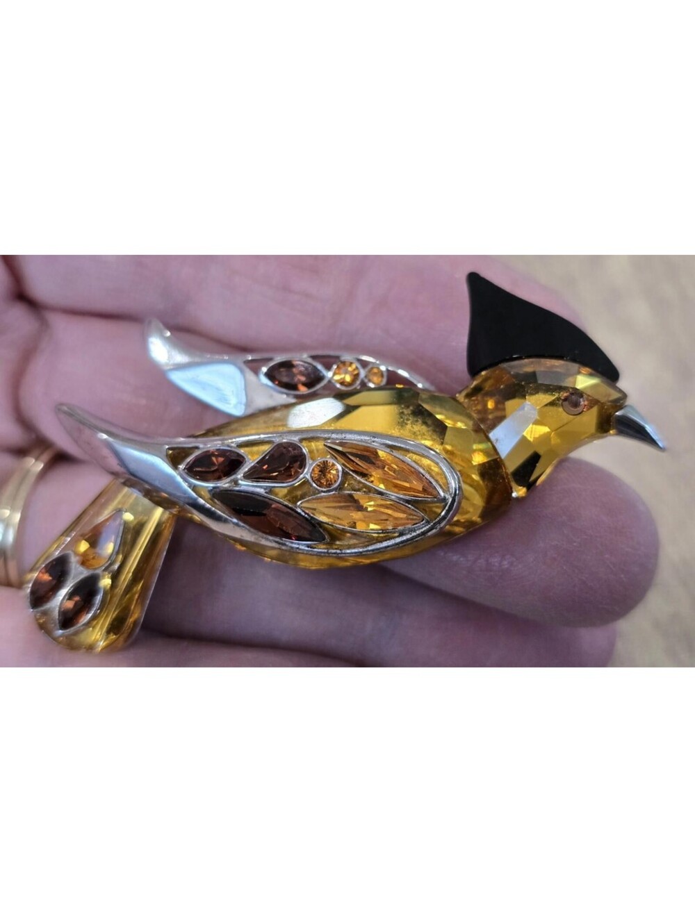 Vtg Daniel Swarovski 925 Crystal Paradise Birds Brooch Bonriki Citrine Crystals